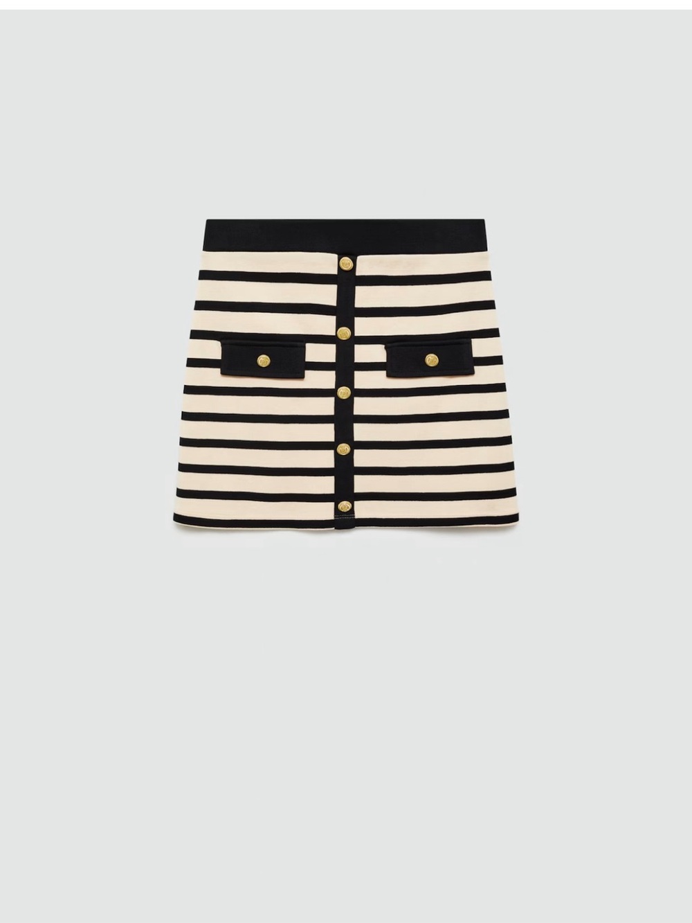 Mango Striped Black and Cream Button-Front Mini Skirt